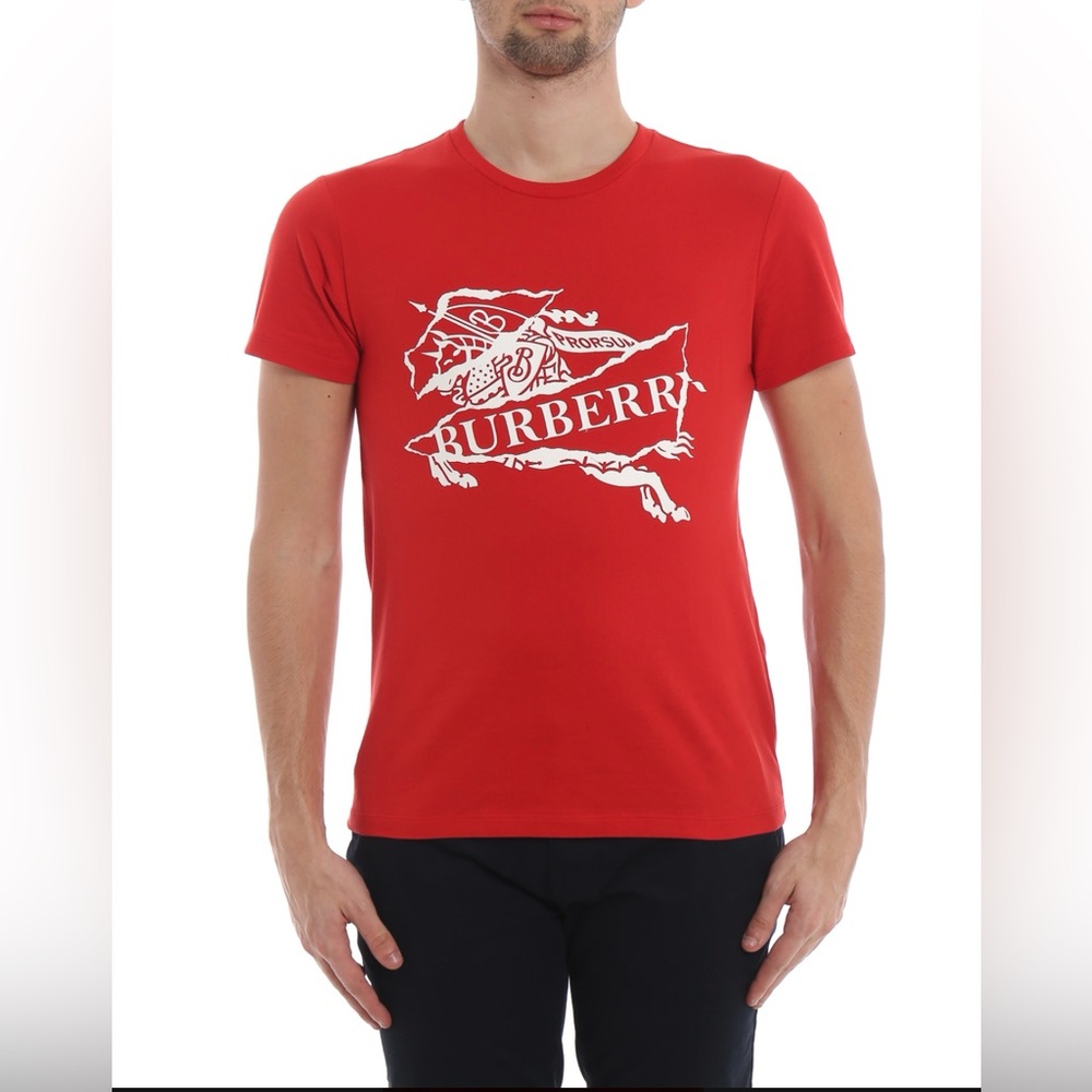 Authentic Burberry Red Cruise Equestrian Knight‎ Graphic Cotton Tee Shirt Large